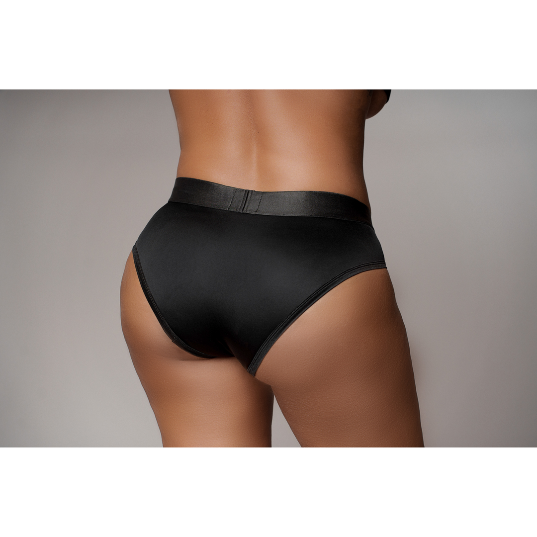 Vibrierender Strap-on Hochschnitt Slip - XL/XXL - Schwarz