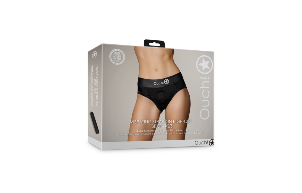 Vibrating Strap-on High-cut Brief - XS/S - Black