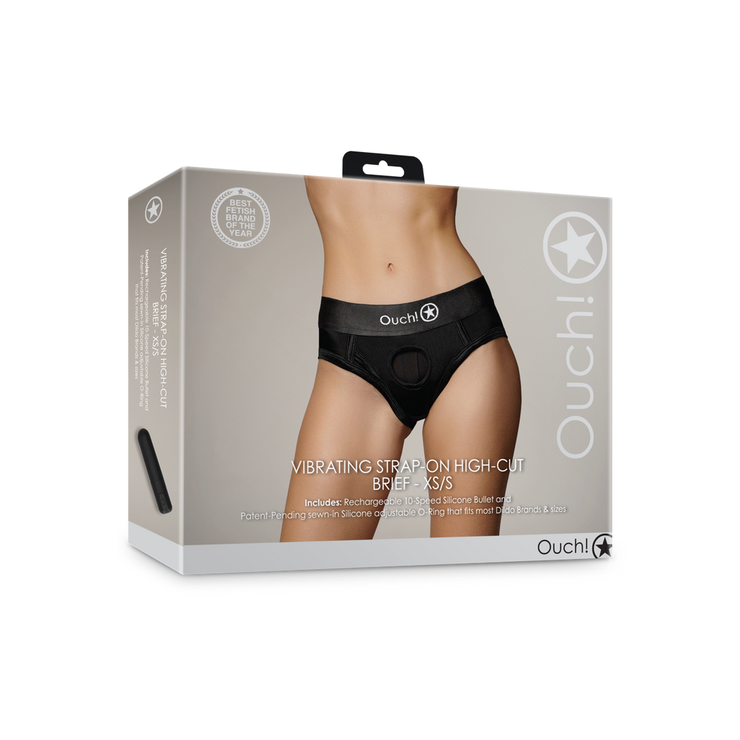 Vibrating Strap-on Hohe Schnitt Unterhose - XS/S - Schwarz