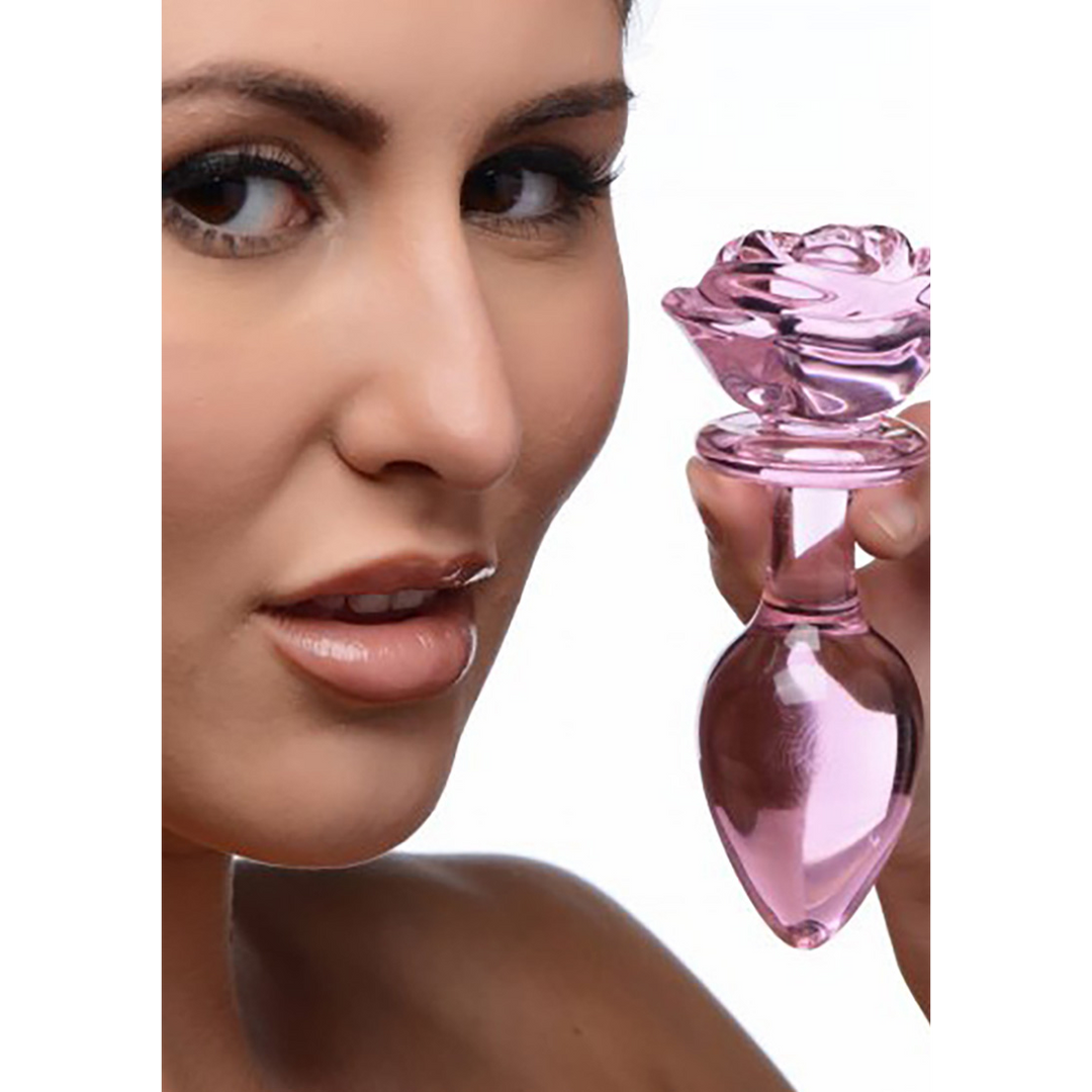 Pink Rose Glass Butt Plug 12.4 cm – Elegant & Safe