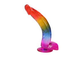Realistischer Penis mit Hoden in Regenbogenfarben – 23,9 cm