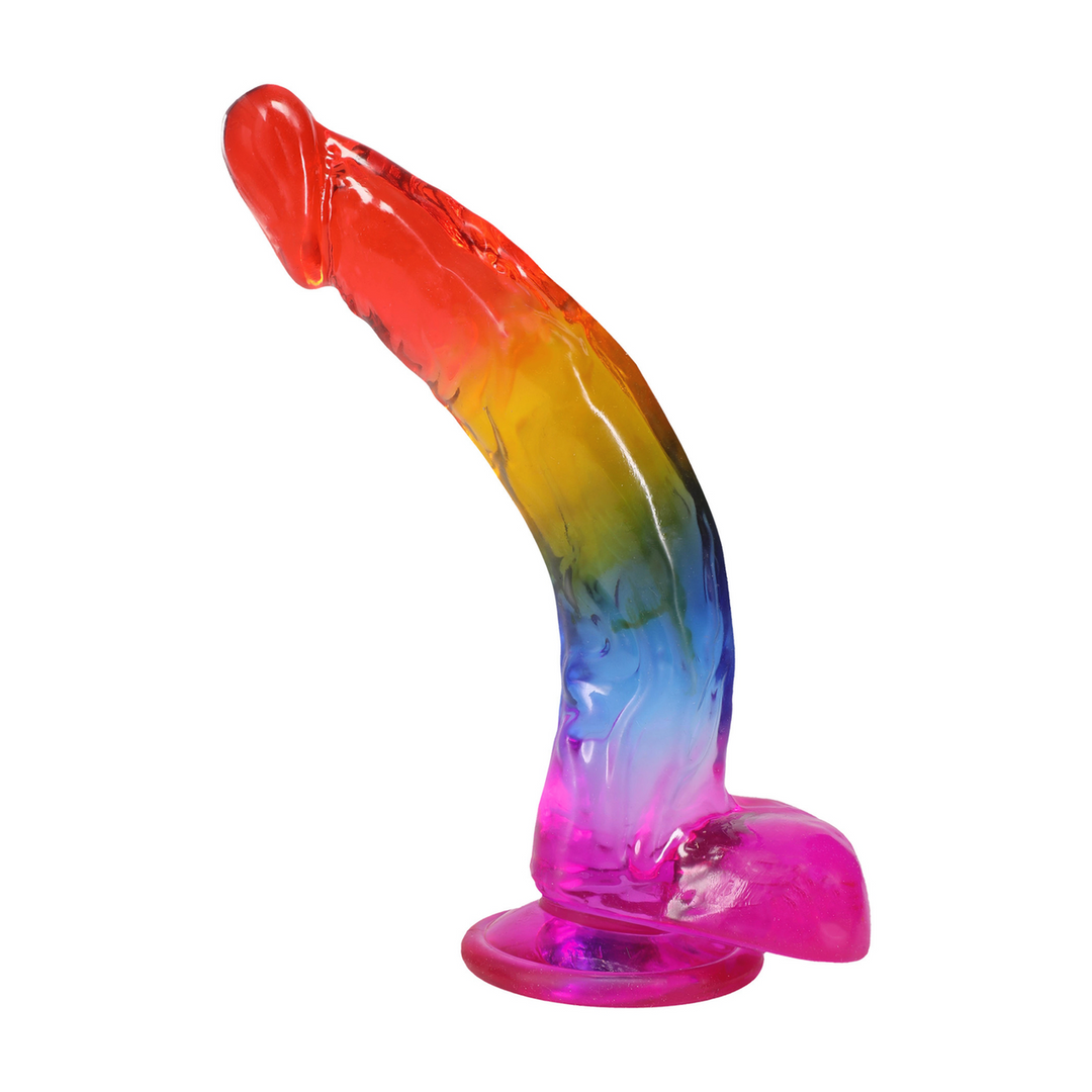 Realistischer Penis mit Hoden in Regenbogenfarben – 23,9 cm