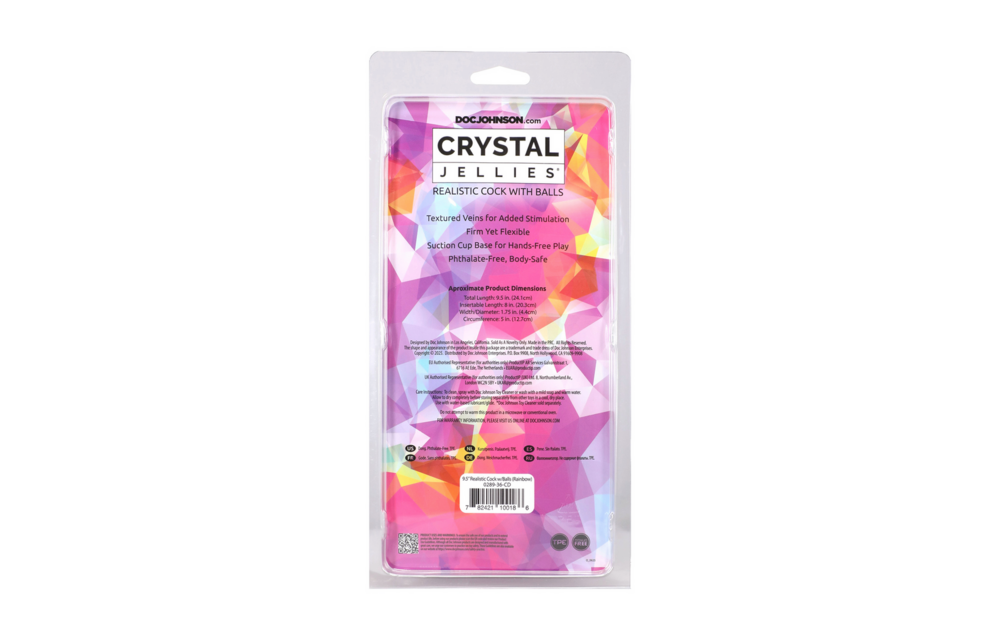 Realistic Cock with Balls Rainbow - 23.9 cm