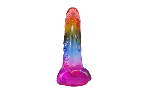 Realistische Cock met Ballen - 9,5 / 24,1 cm - Regenboog