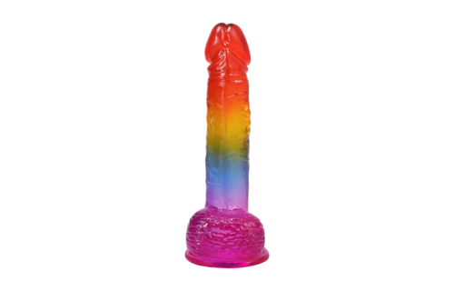 Realistischer Penis mit Hoden - 8,5 / 21,6 cm - Regenbogen