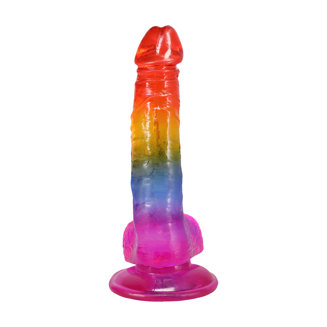 Realistischer Penis mit Hoden - 8,5 / 21,6 cm - Regenbogen