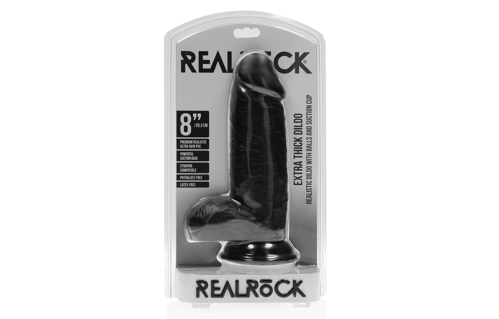 Extra Dik Recht Met Ballen 16,5 cm - RealRock Dildo Zwart