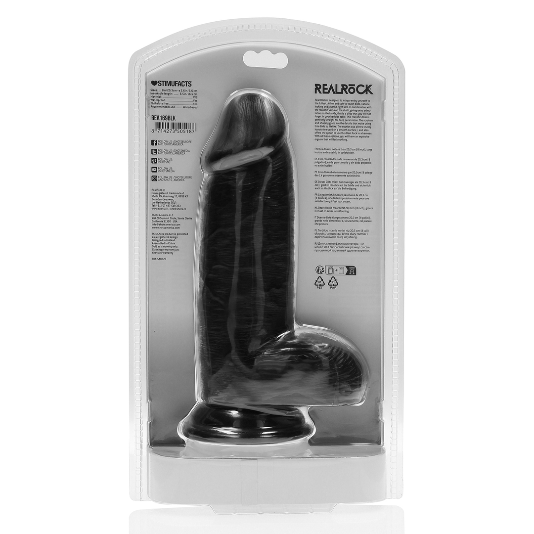 Extra dick, gerade, mit Hoden, 16,5 cm – RealRock Dildo Schwarz