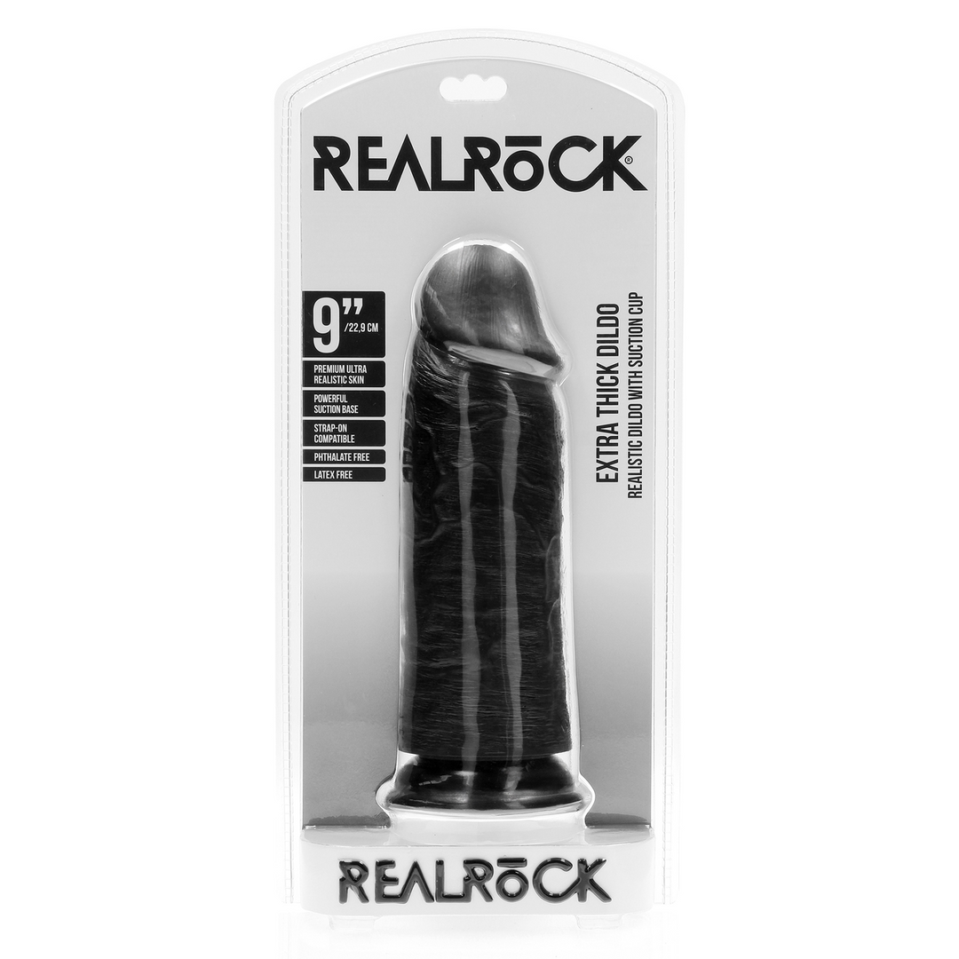 Extra Thick Straight Without Balls 9/23 cm Black - RealRock PVC