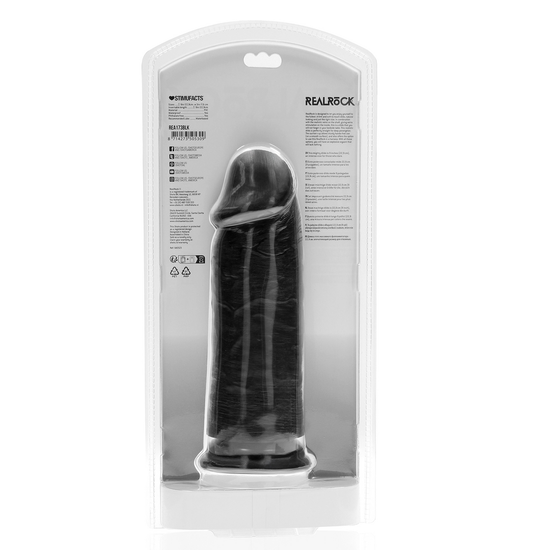 Extra dick, gerade, ohne Hoden, 9/23 cm, schwarz – RealRock PVC