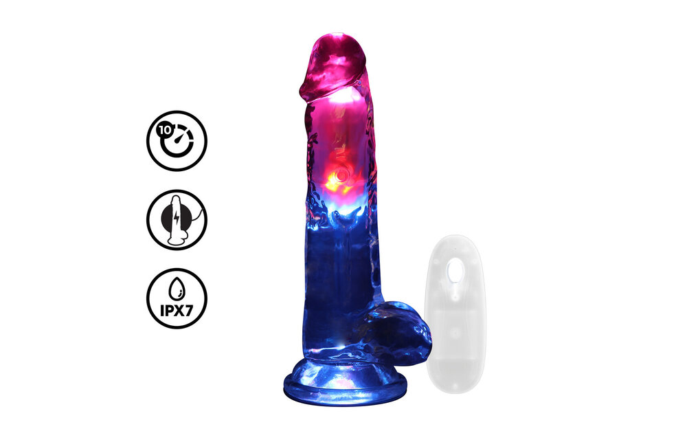 LED Vibrating Gerade Penis mit Hoden - 8 / 20 cm - Transparent
