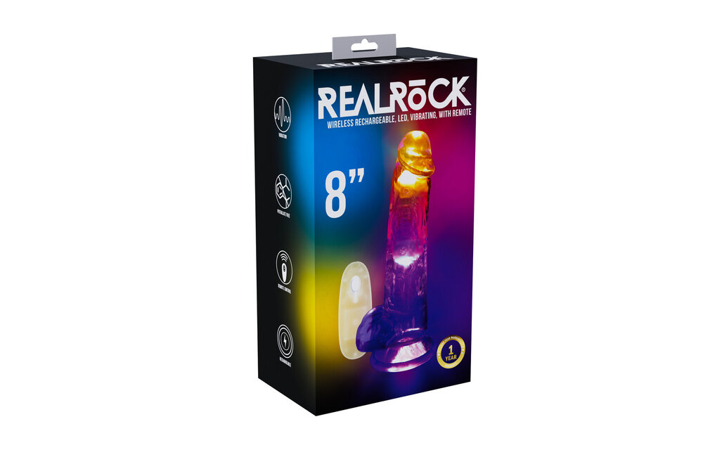 LED Vibrating Gerade Penis mit Hoden - 8 / 20 cm - Transparent