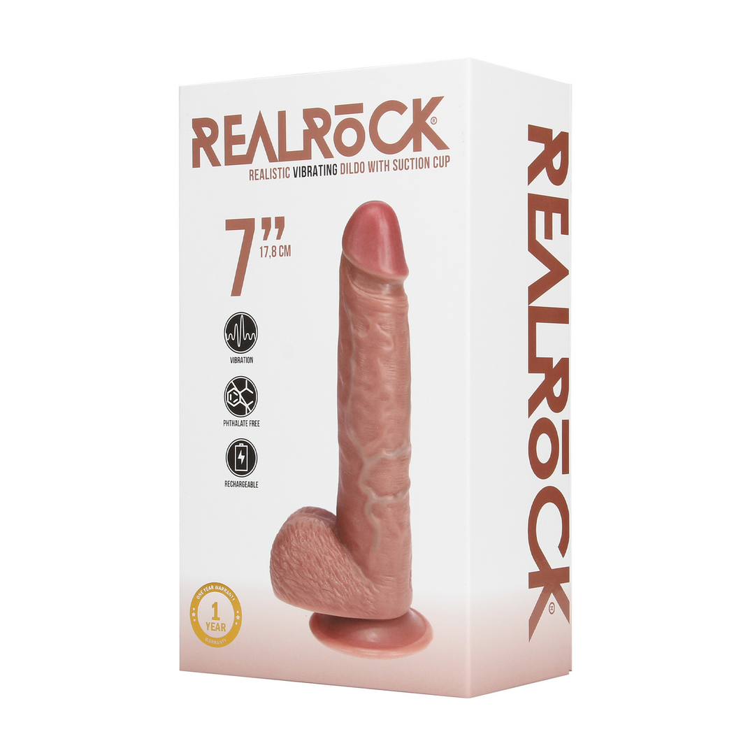 Vibrerende Reguliere Rechte Penis met Ballen - 7 / 18 cm - Tan
