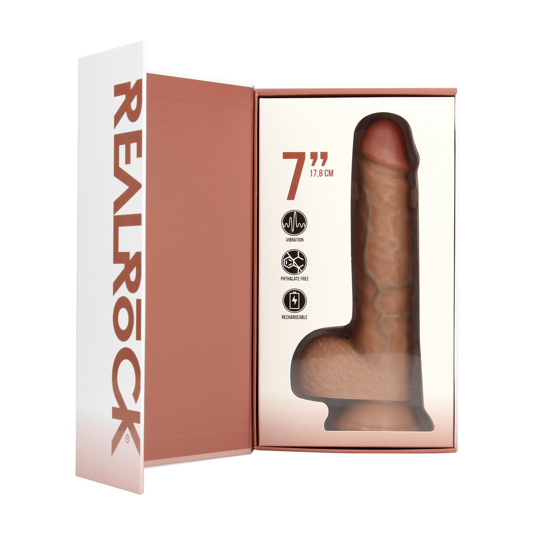 Vibrating Regular Straight Cock with Balls - 7 / 18 cm - Tan