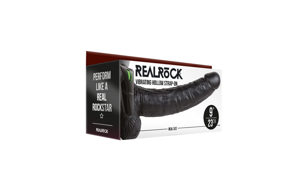 Vibrierender hohler Strap-On mit Hoden | RealRock 23 cm Kraftvoll