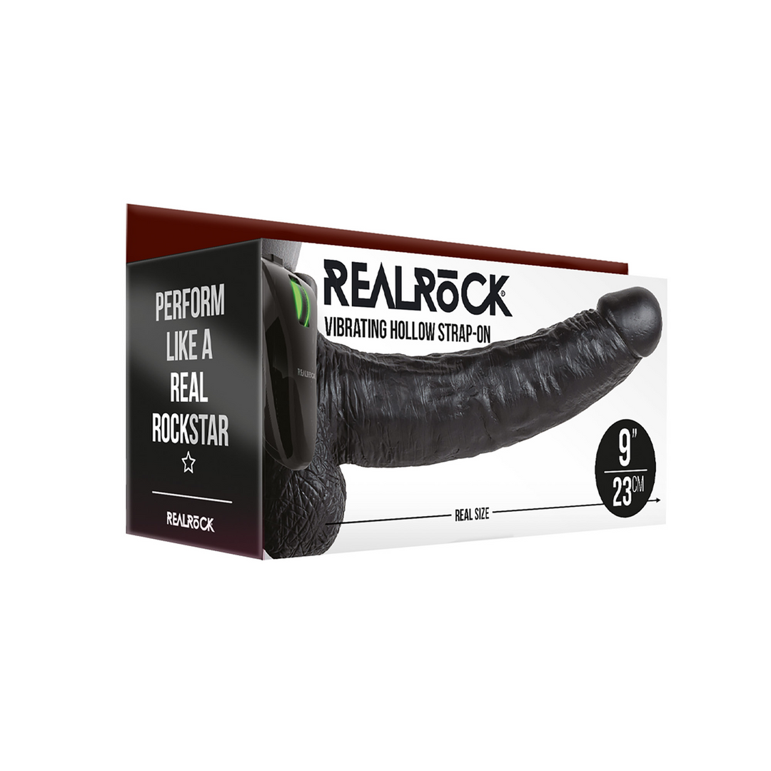 Vibrierender hohler Strap-On mit Hoden | RealRock 23 cm Kraftvoll