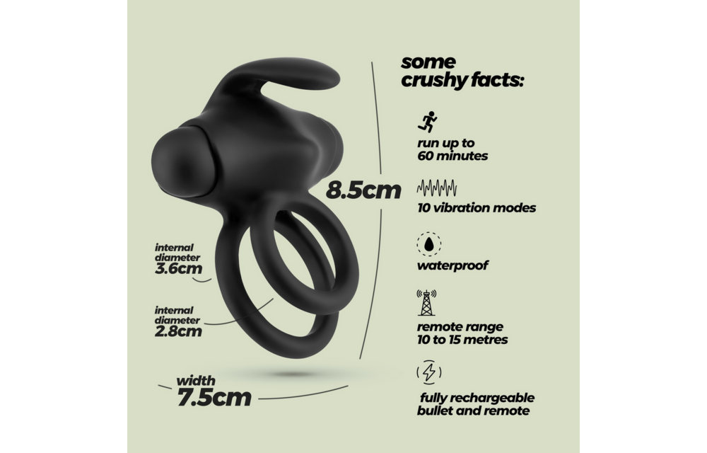 Thumper Double Vibrating Cock Ring Black with Remote Control