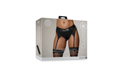 Vibrierender Strap-on Tanga mit verstellbaren Trägern - M/L - Schwarz