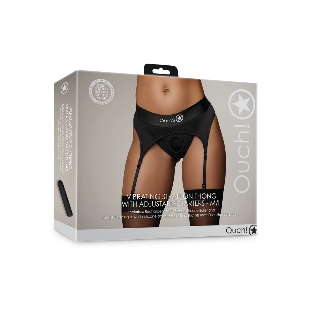 Vibrierender Strap-on-Tanga M/L Schwarz – Verstellbarer Strumpfhalter
