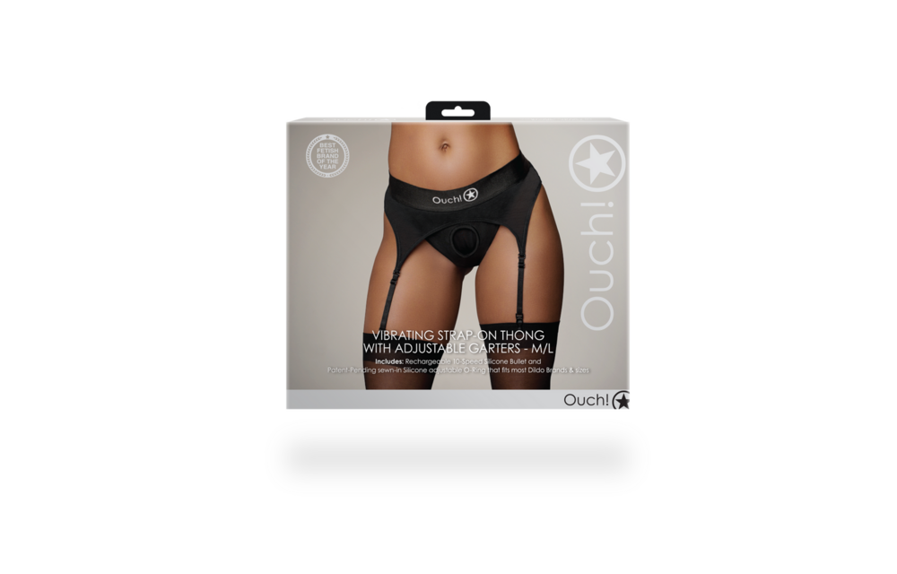 Vibrating Strap-on Thong M/L Black - Adjustable Garter