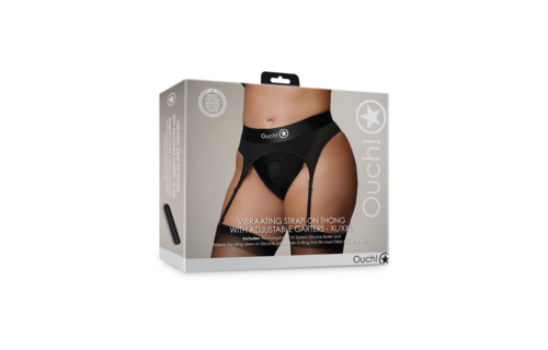 Vibrerende Strap-on Thong met Verstelbare Garters - XL/XXL - Zwart