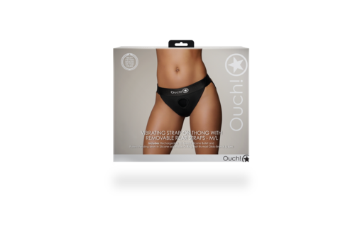 Vibrating Strap-on Thong with Removable Butt Straps - M/L - Black