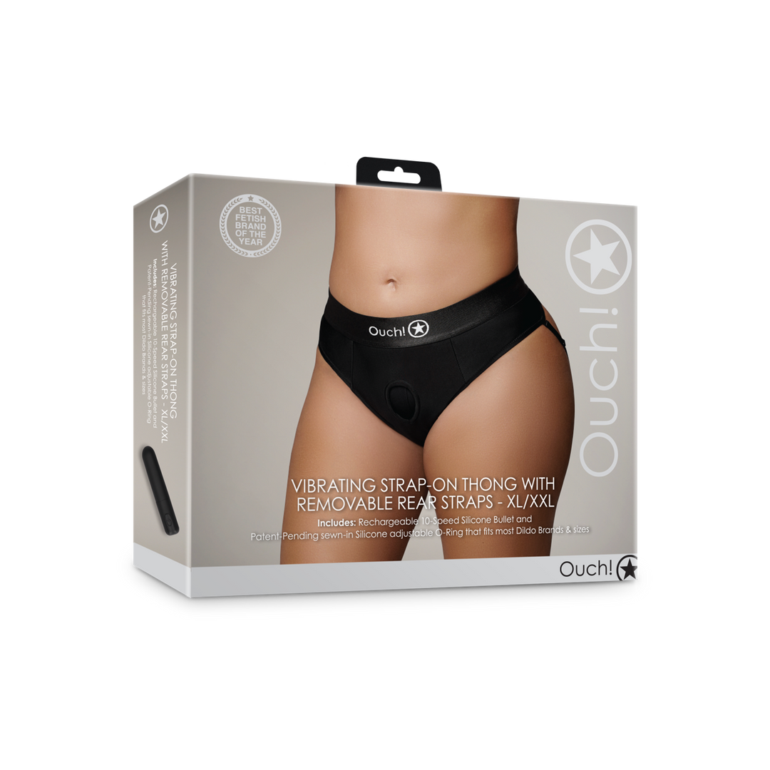 Vibrerende Strap-on Thong met Afneembare Butt Straps - XL/XXL - Zwart
