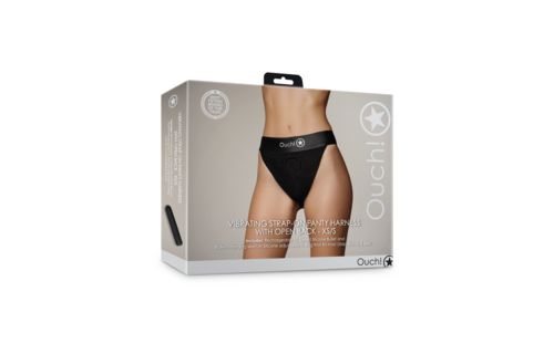 Vibrierendes Strap-on Panty Harness mit offenem Rücken - XS/S - Schwarz