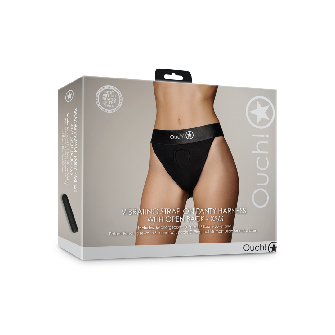 Vibrerende Strap-on Panty Harness met Open Rug - XS/S - Zwart