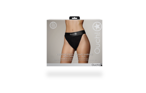 Vibrierendes Strap-on Panty Harness mit offenem Rücken - XS/S - Schwarz