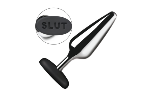 Butt Slut Anal Plug 13 cm - Metal & Silicone Silver