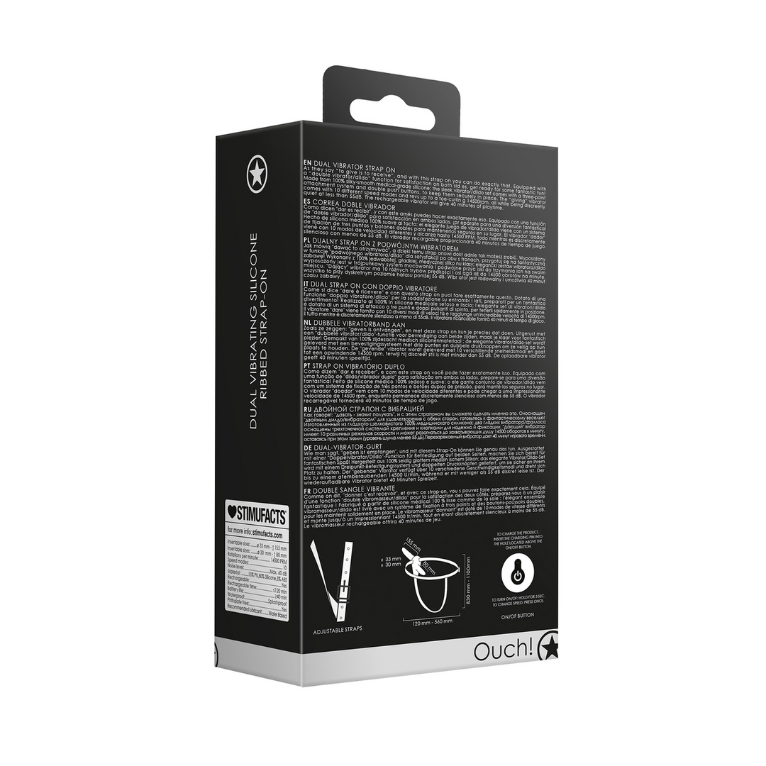 Dual Vibrating Strap-On 16 cm – wiederaufladbar, 10 Geschwindigkeiten, schwarz