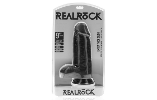 Extra Dik Recht Met Ballen 7,6 cm Zwart - RealRock Dildo