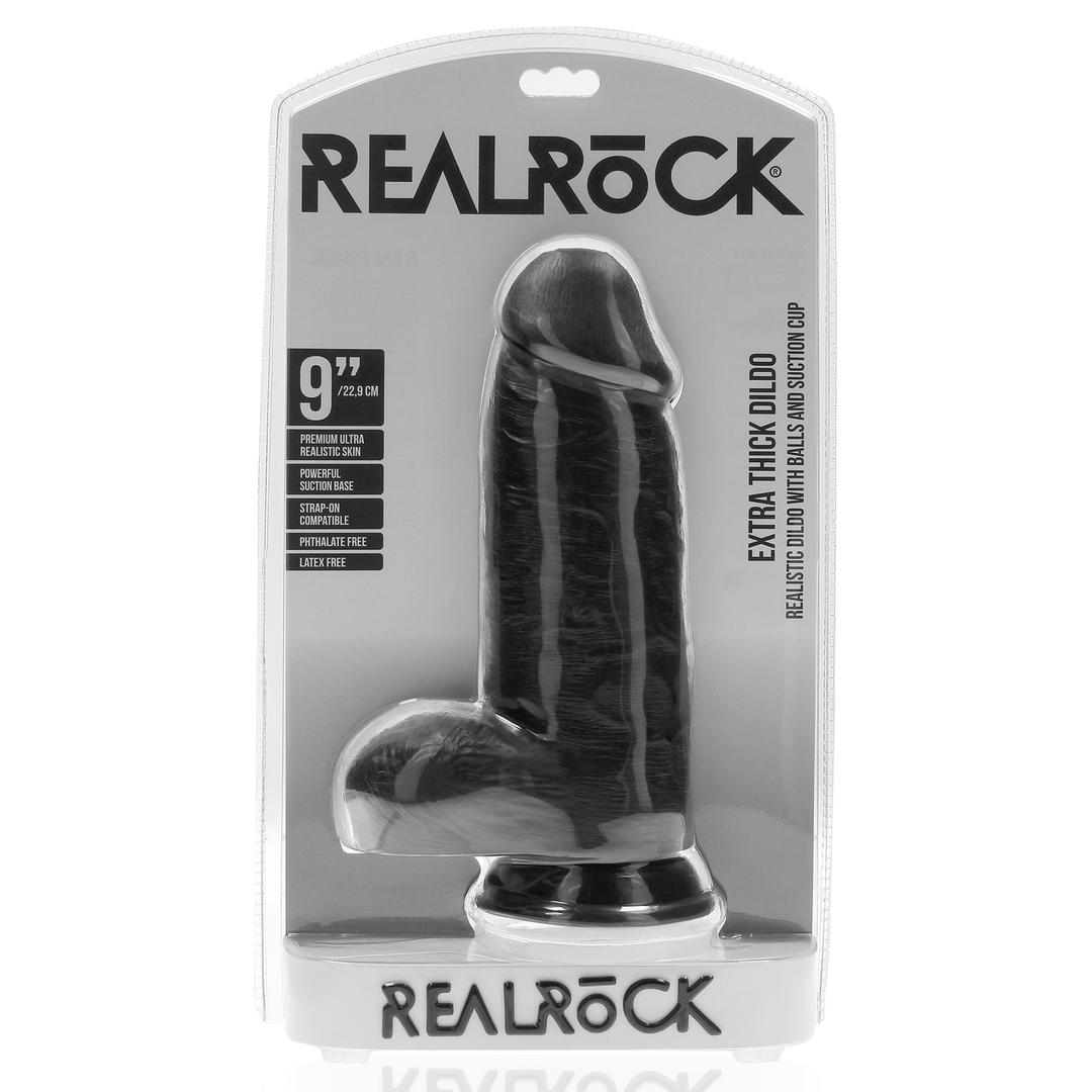 Extra Dick Gerade mit Bällen 9 / 23 cm - Schwarz
