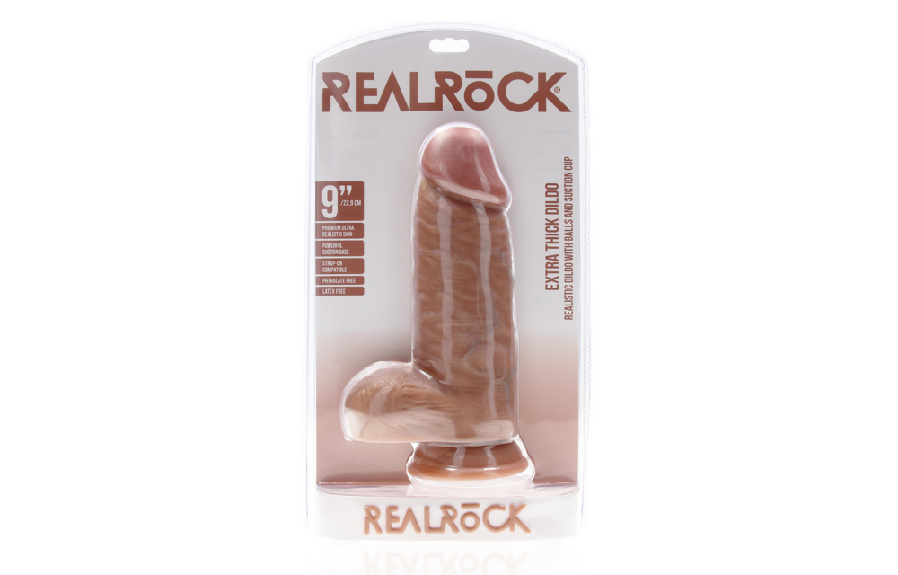 Extra dick, gerade, mit Hoden, 7,6 cm – realistischer Dildo, braun
