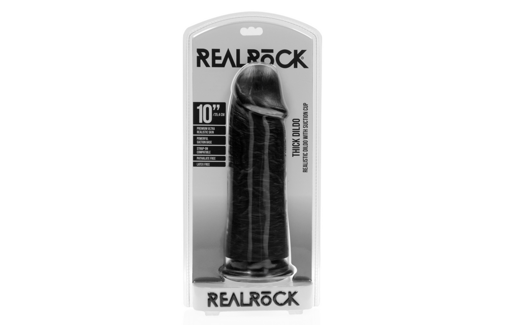 Extra Dik Recht Zonder Ballen 25,4 cm Zwarte RealRock Dildo