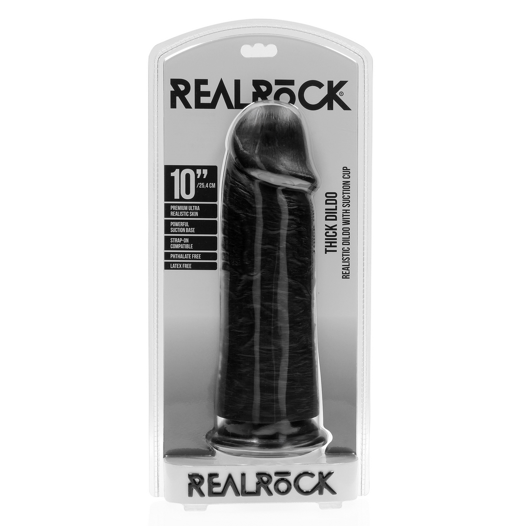 Extra Dik Recht Zonder Ballen 25,4 cm Zwarte RealRock Dildo