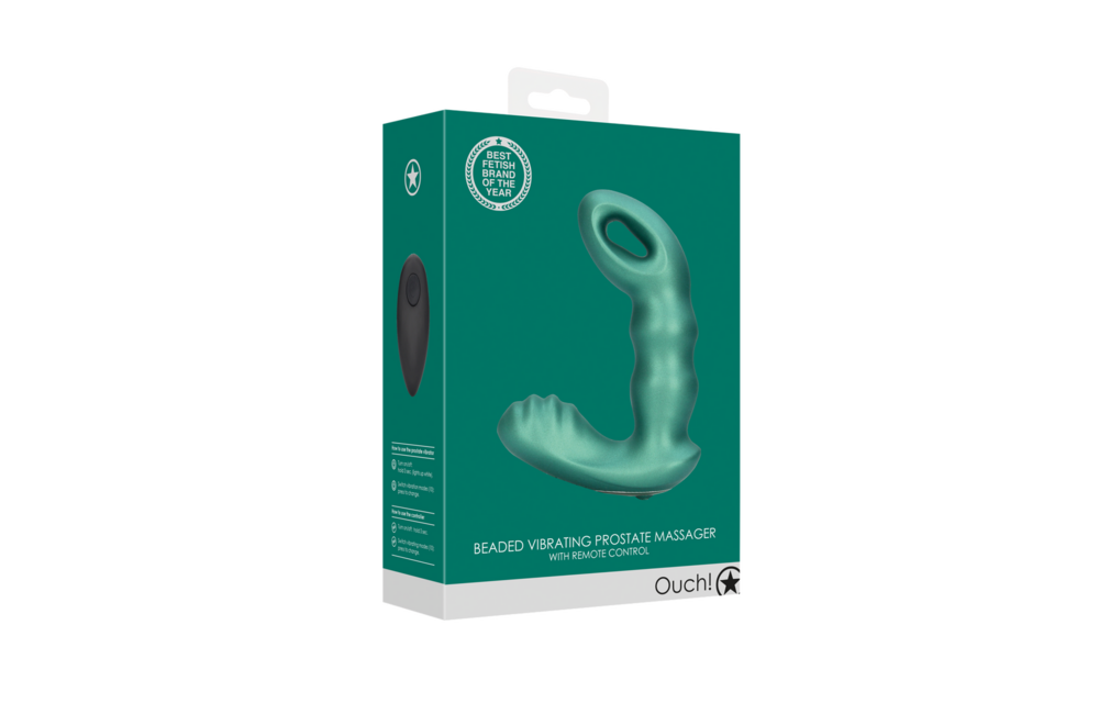Beaded Vibrating Prostate Massager with Remote Control - Metallic Green