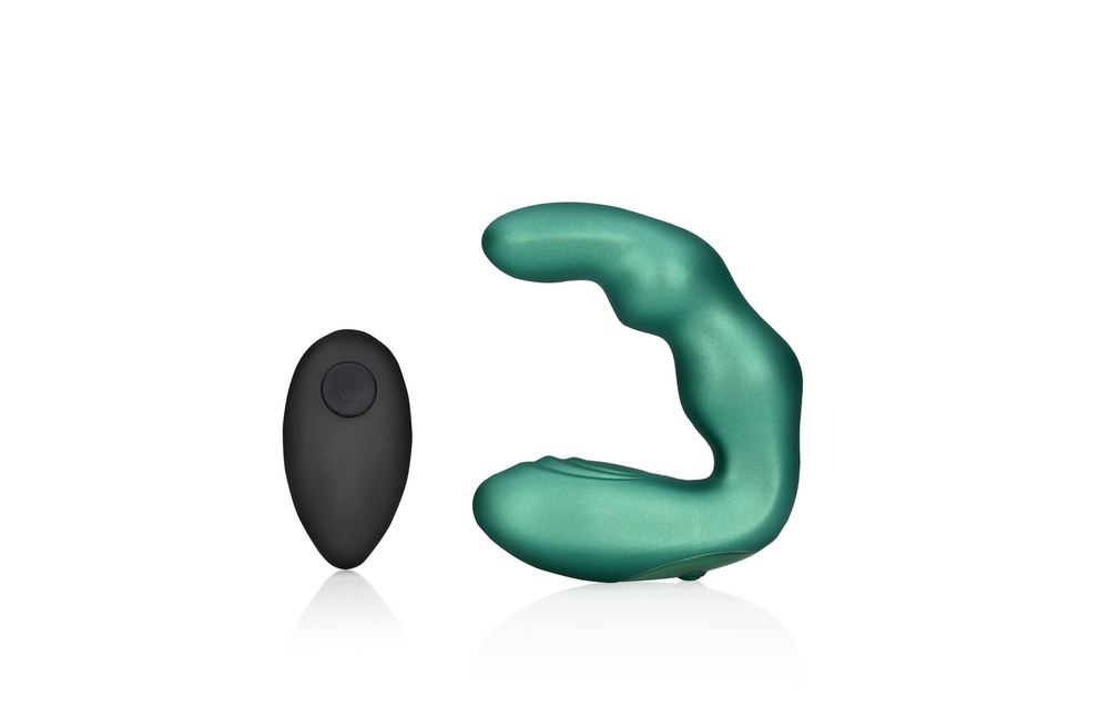 Bent Vibrating Prostate Massager with Remote Control - Metallic Green