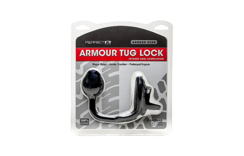 Armor Tug Lock - Cockring with Ball Strap and Butt Plug - Medium