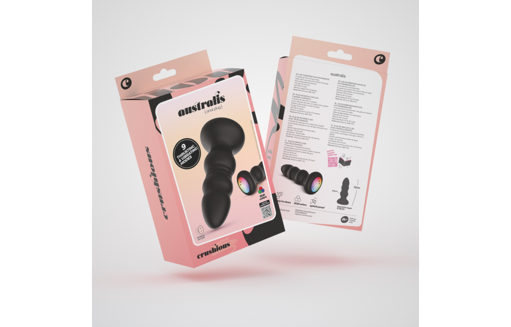 Australis 10cm Anale Plug Zwart - 9 Vibraties & LED RGB