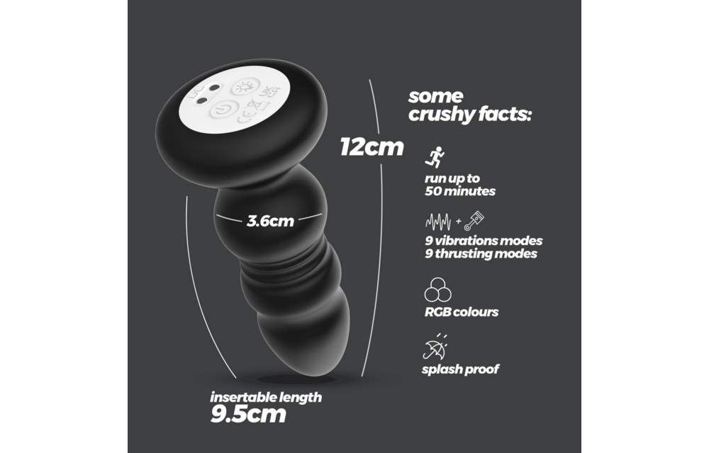 Australis 10 cm Anal Plug Black - 9 Vibrations & LED RGB
