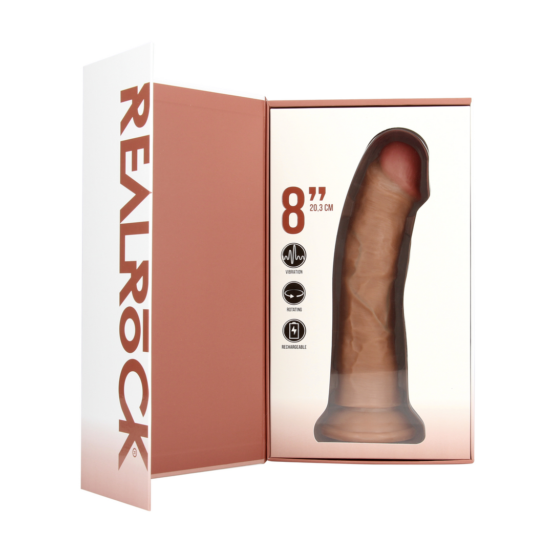 Vibrating and Rotating Regular Curved Cock - 8 / 20,5 cm - Tan