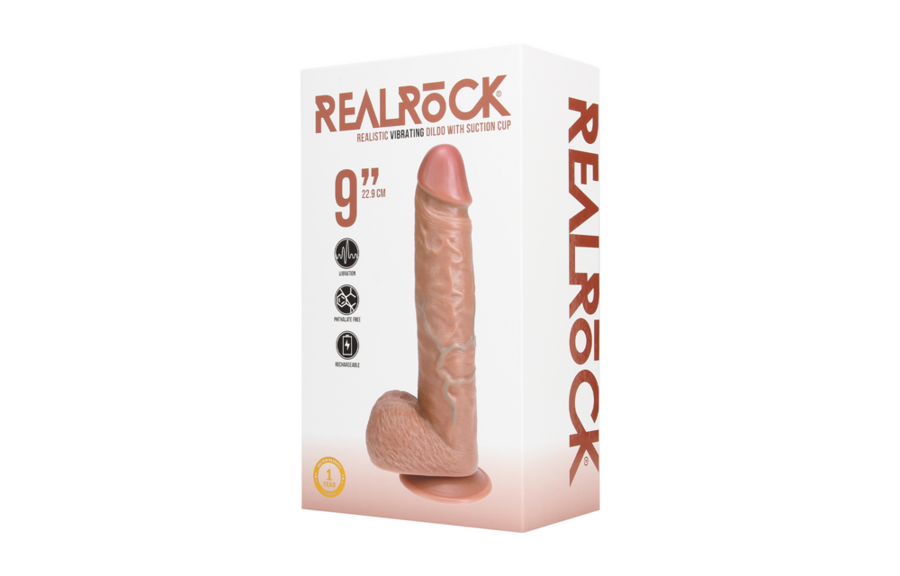 Vibrierender regulärer gerader Penis mit Hoden - 9 / 23 cm - Beige
