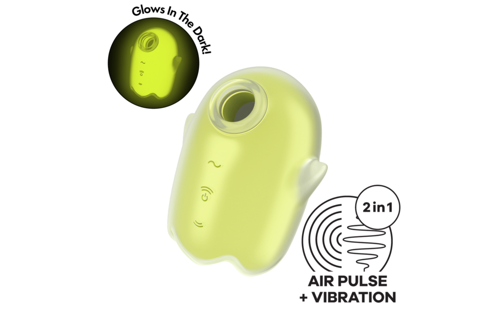 Glowing Ghost - Glow in the Dark - Dubbele Air Pulse Vibrator - Geel