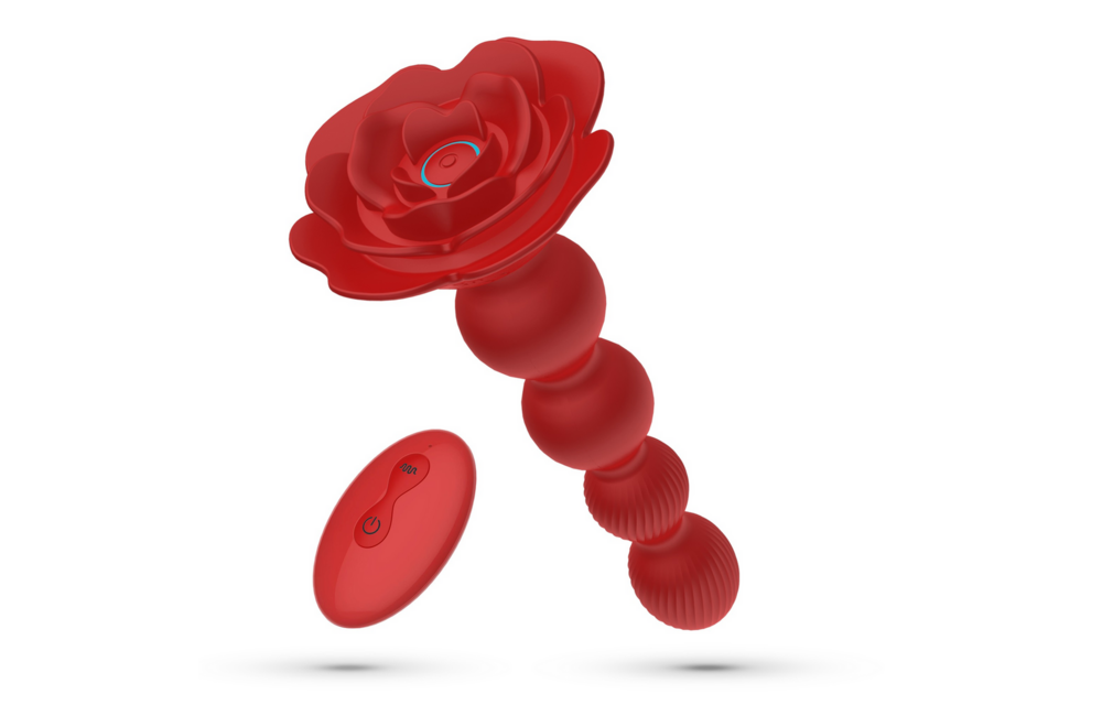 Rosaline - Rotating Anal Rose Plug with Remote Control - Red