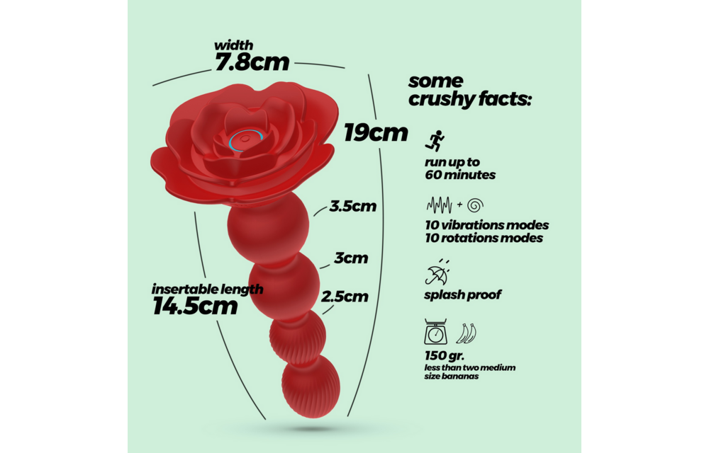 Rosaline 19 cm - Rotating Anal Rose Plug Red
