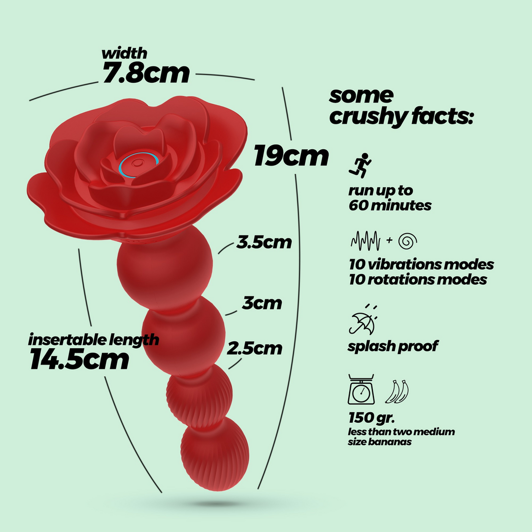 Rosaline 19 cm - Rotating Anal Rose Plug Red