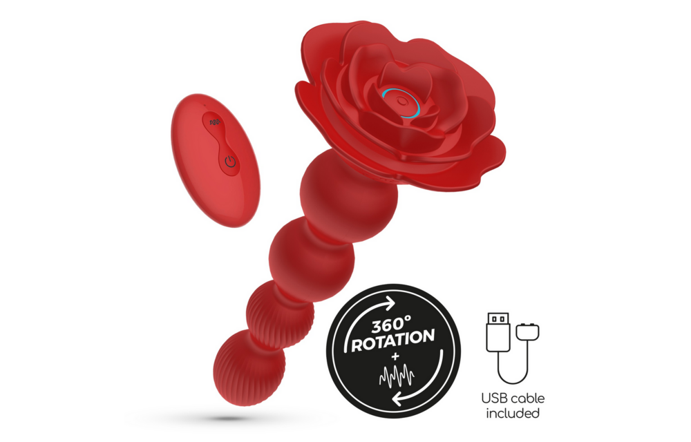 Rosaline 19 cm - Rotating Anal Rose Plug Red
