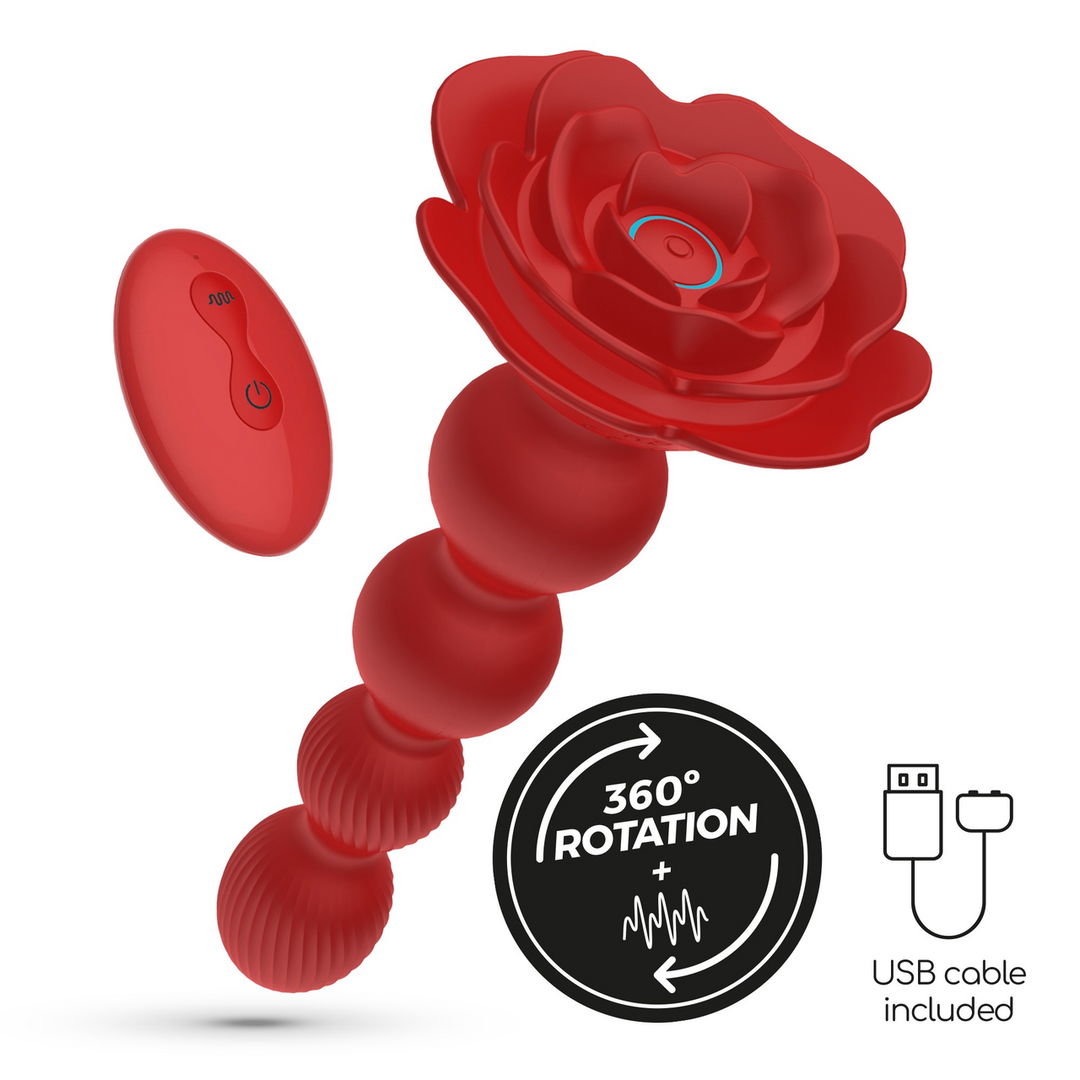 Rosaline - Rotating Anal Rose Plug with Remote Control - Red